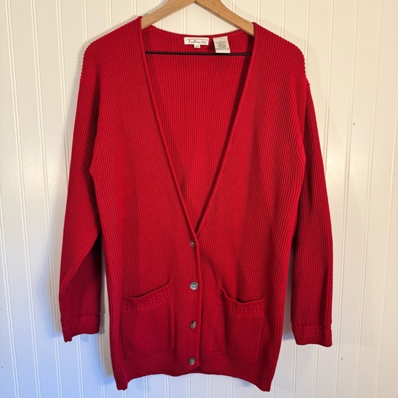 Talbots Women’s Red 100% Cotton Knit Button Down Cardigan Size Medium - Picture 1 of 11